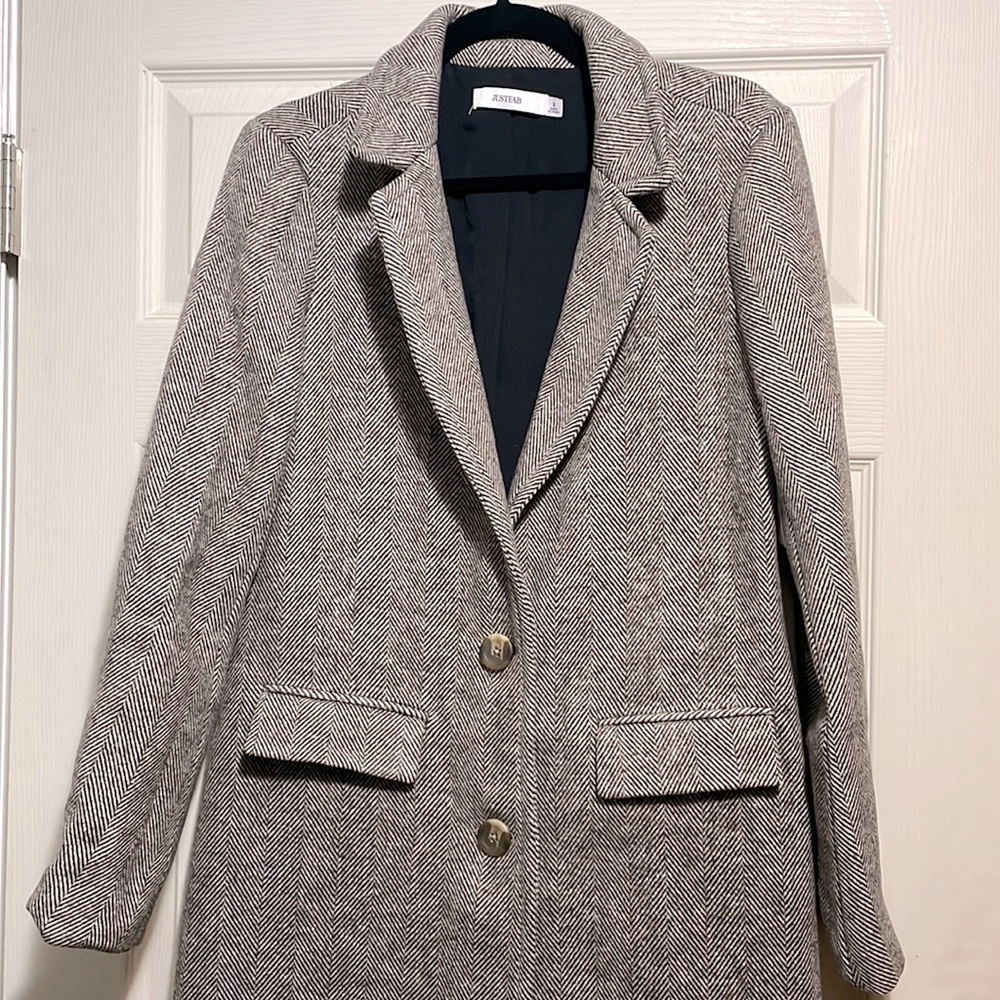 JustFab Brown Herringbone Dresscoat-Sz Small